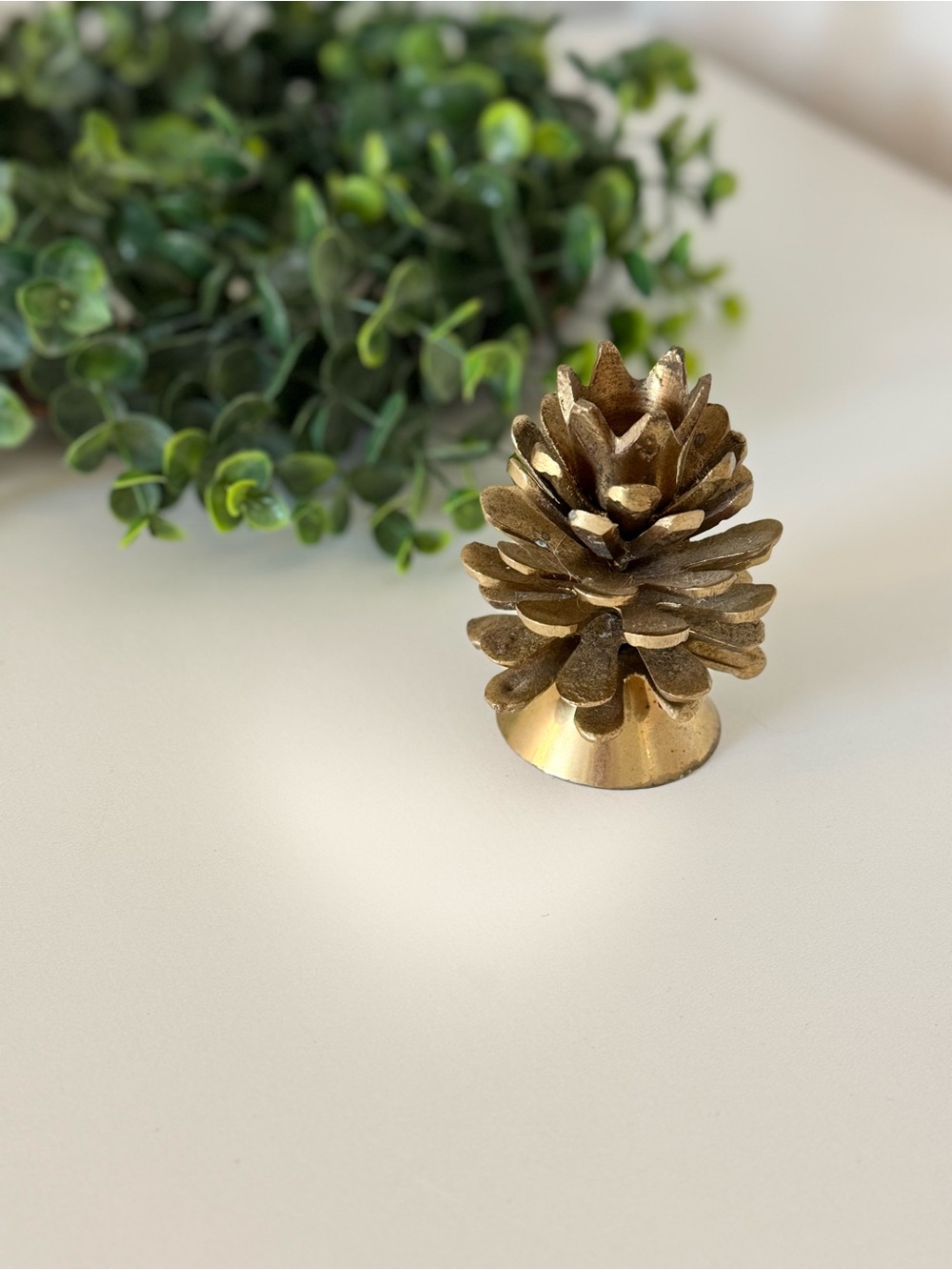 Vintage Solid Brass Gold Pinecone Home Holiday Table Accent Candlestick